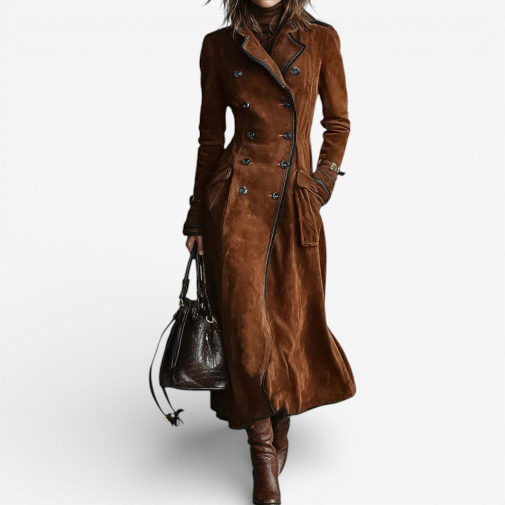Abrigo trench largo efecto ante para mujer