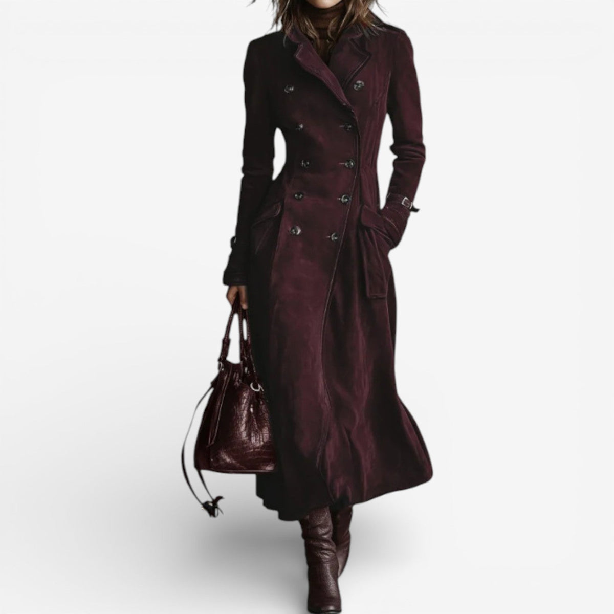 Abrigo trench largo efecto ante para mujer