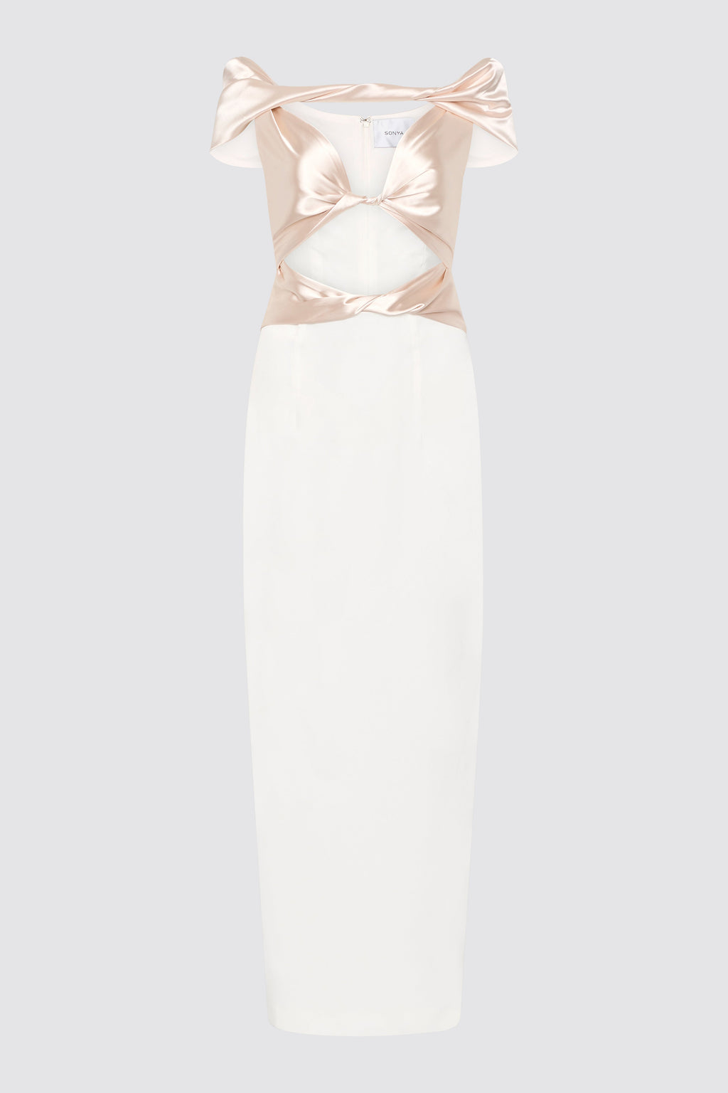Vestido Pisa en tono perla con detalle retorcido