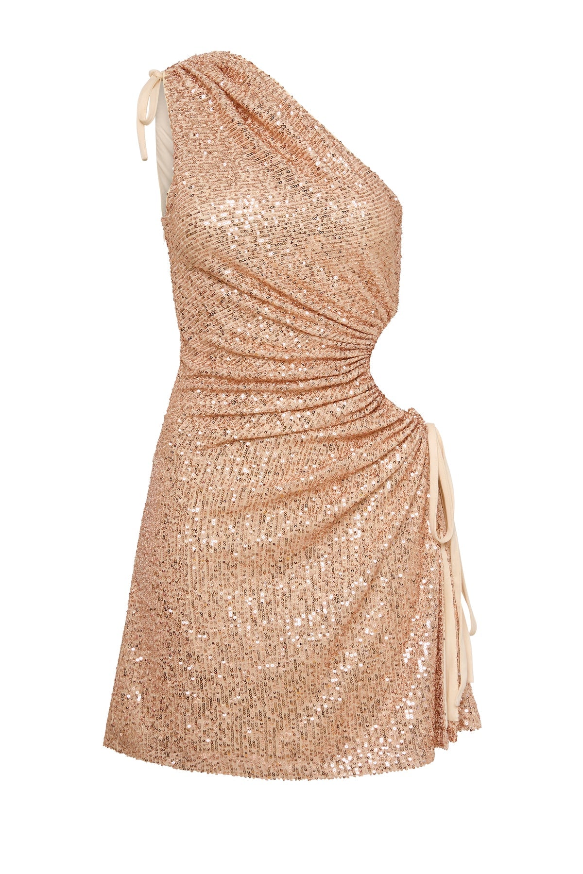 Vestido mini Nour dorado de lentejuelas con escote de un hombro