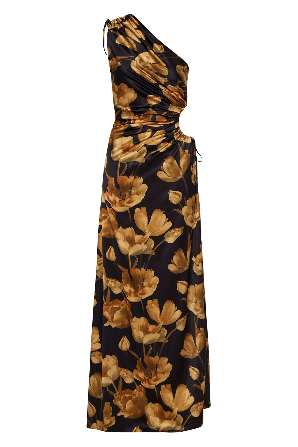 Vestido maxi Nour Marbella con estampado floral y escote asimétrico