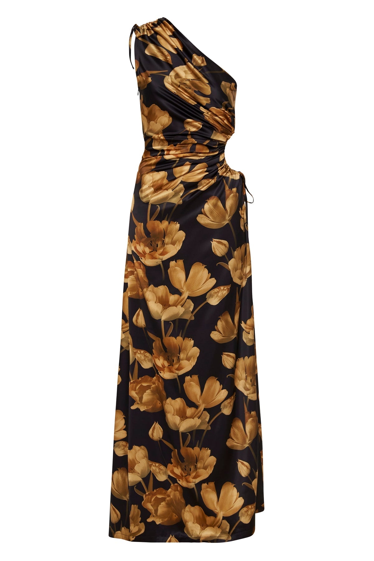 Vestido maxi Nour Marbella con estampado floral y escote asimétrico