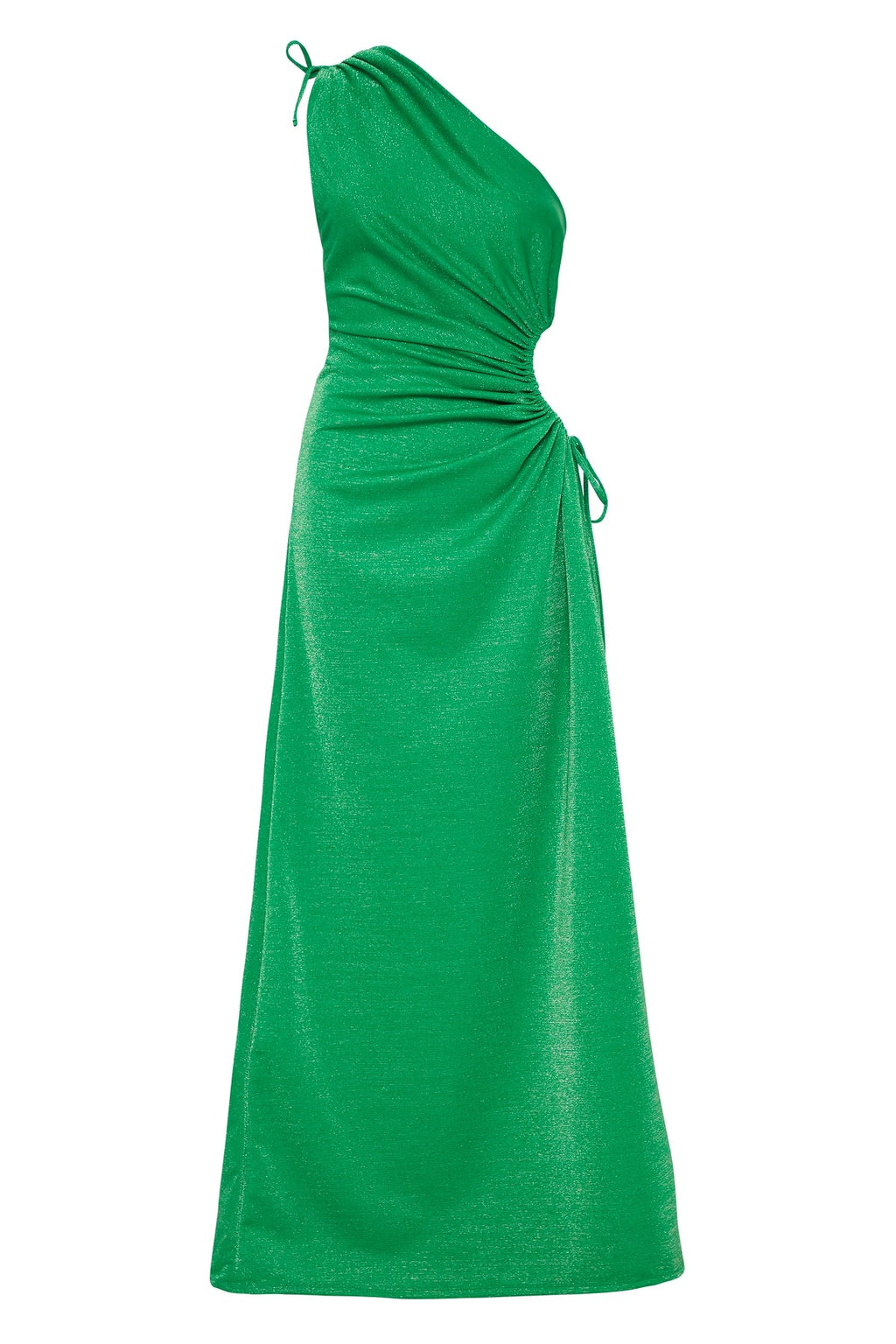Vestido maxi Nour verde bosque con brillo plateado