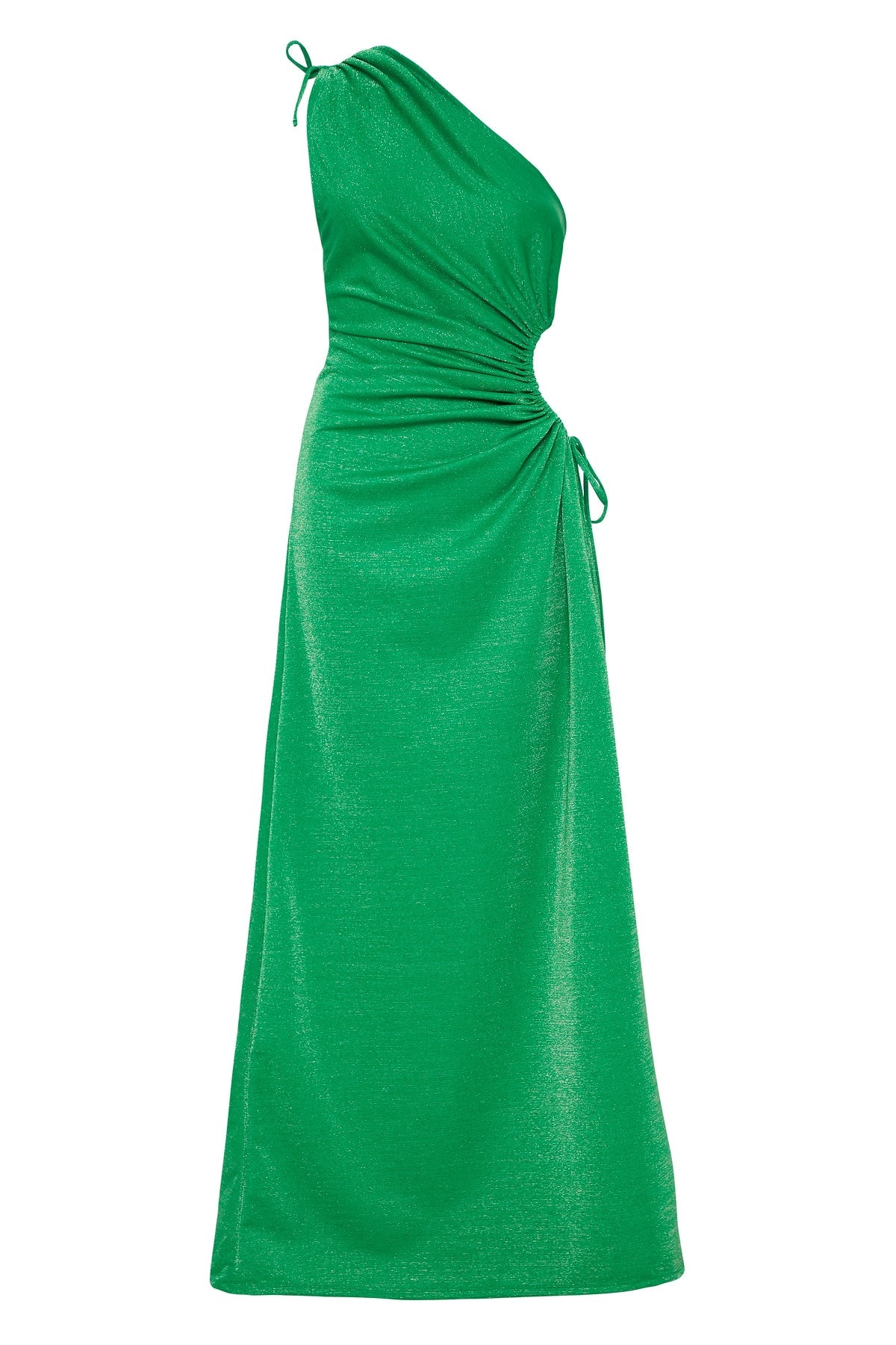 Vestido maxi Nour verde bosque con brillo plateado