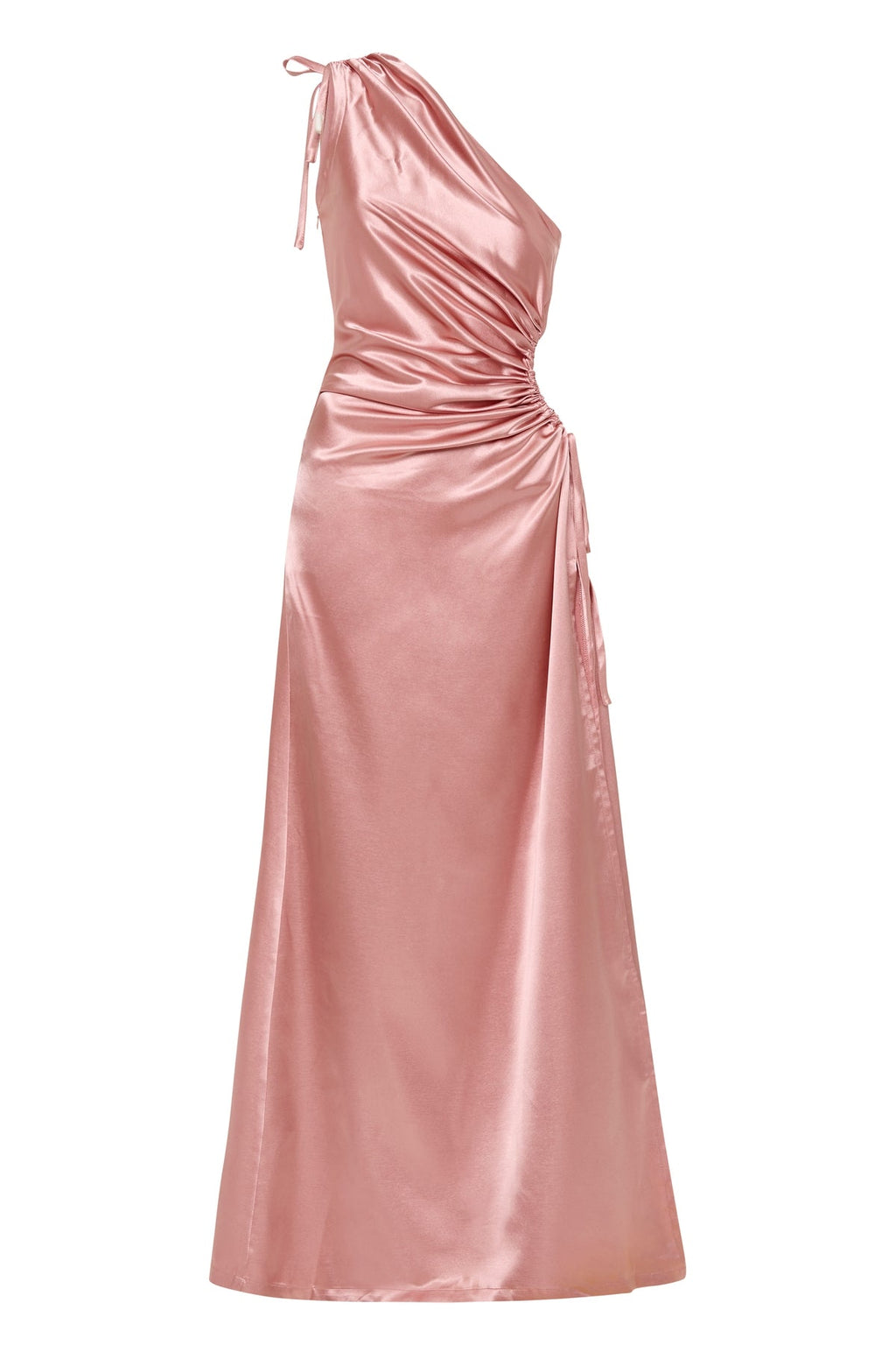 Vestido maxi Nour rosa empolvado de un hombro con cut-out