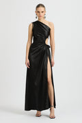 Vestido maxi Nour negro de un hombro con cut-out
