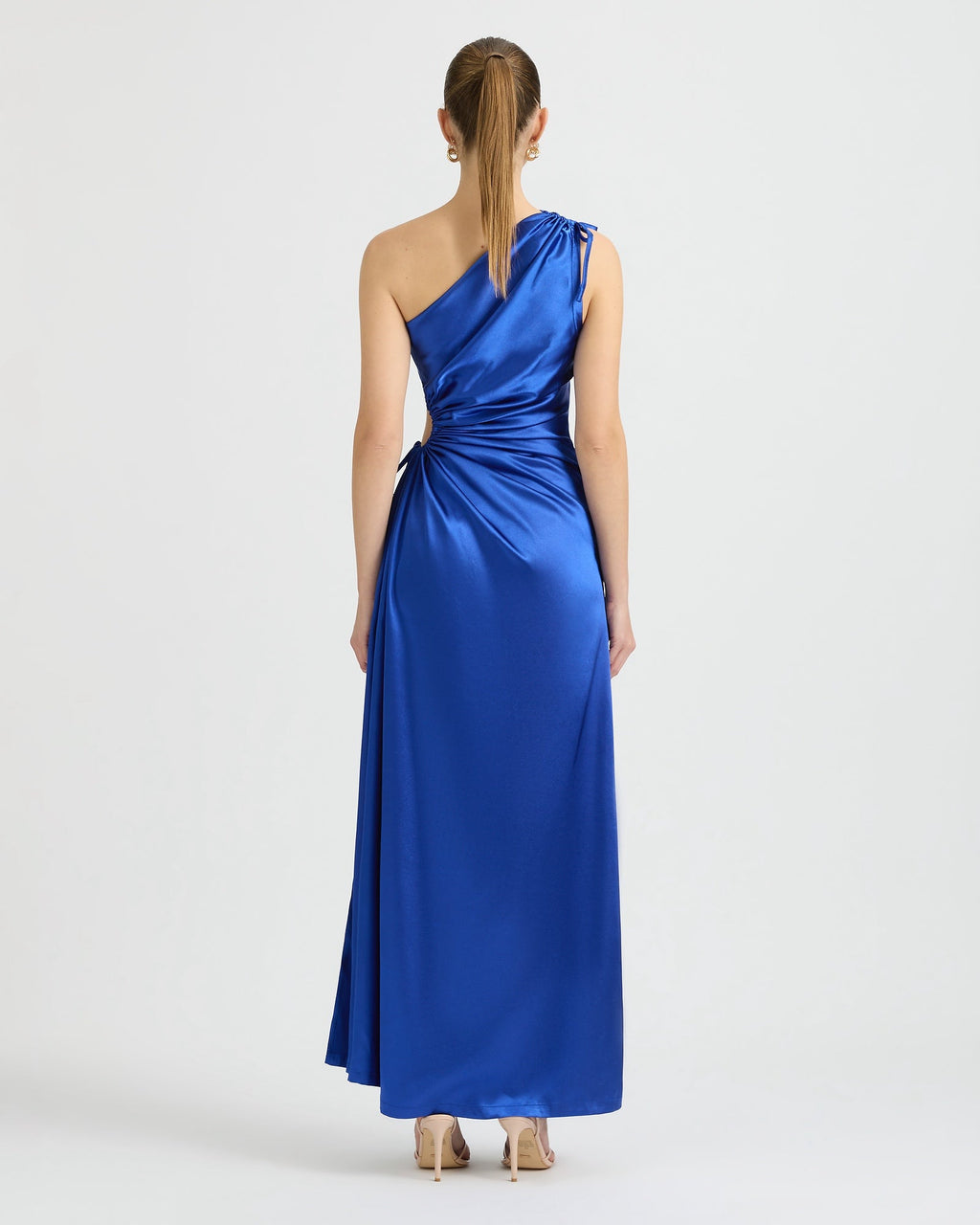 Vestido maxi Nour azul marroquí de un hombro con cut-out