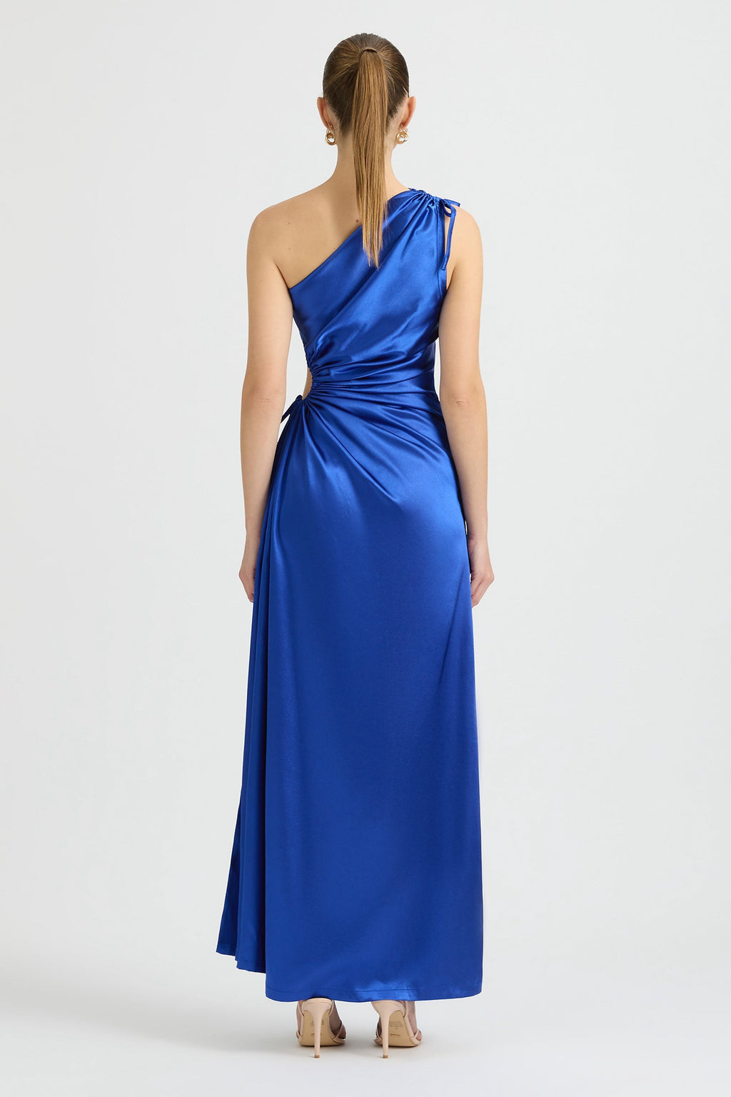 Vestido maxi Nour azul marroquí de un hombro con cut-out