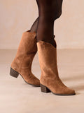 Bota cowboy alta de serraje tostado | VITORIA