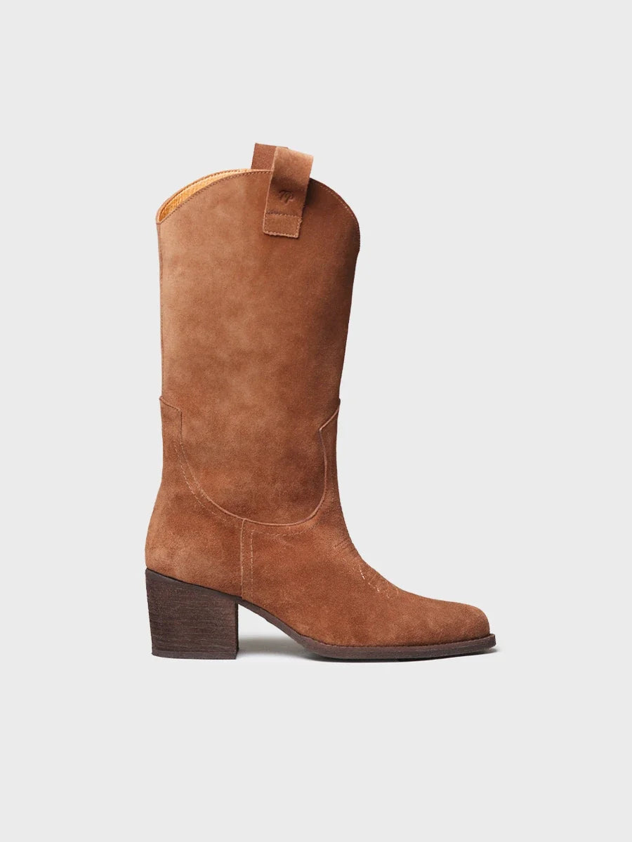 Bota cowboy alta de serraje tostado | VITORIA