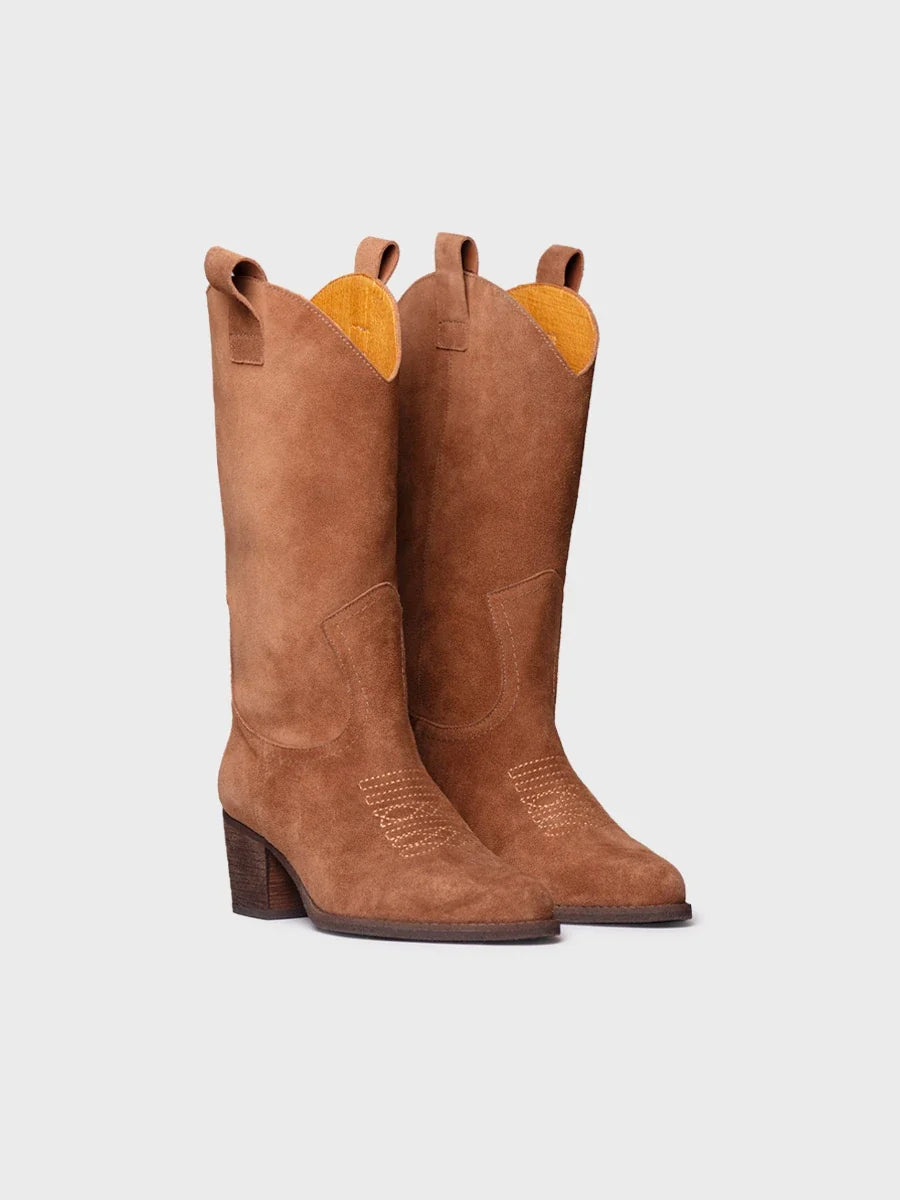 Bota cowboy alta de serraje tostado | VITORIA
