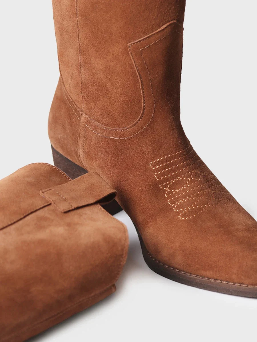 Bota cowboy alta de serraje tostado | VITORIA