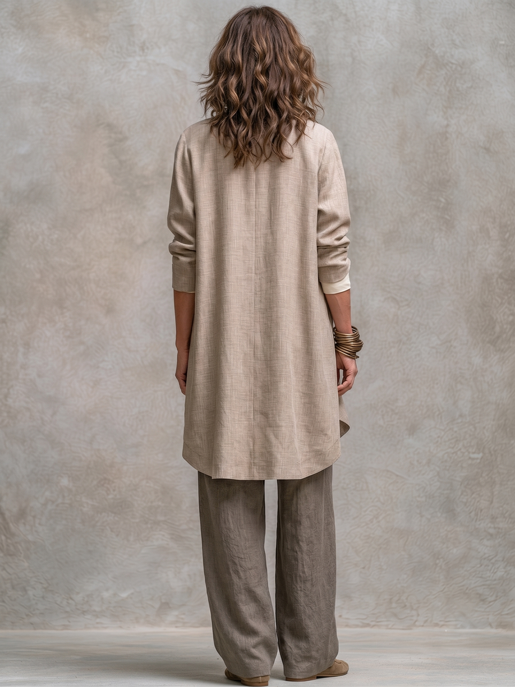 Conjunto de 3 piezas con chaqueta larga y pantalón ancho