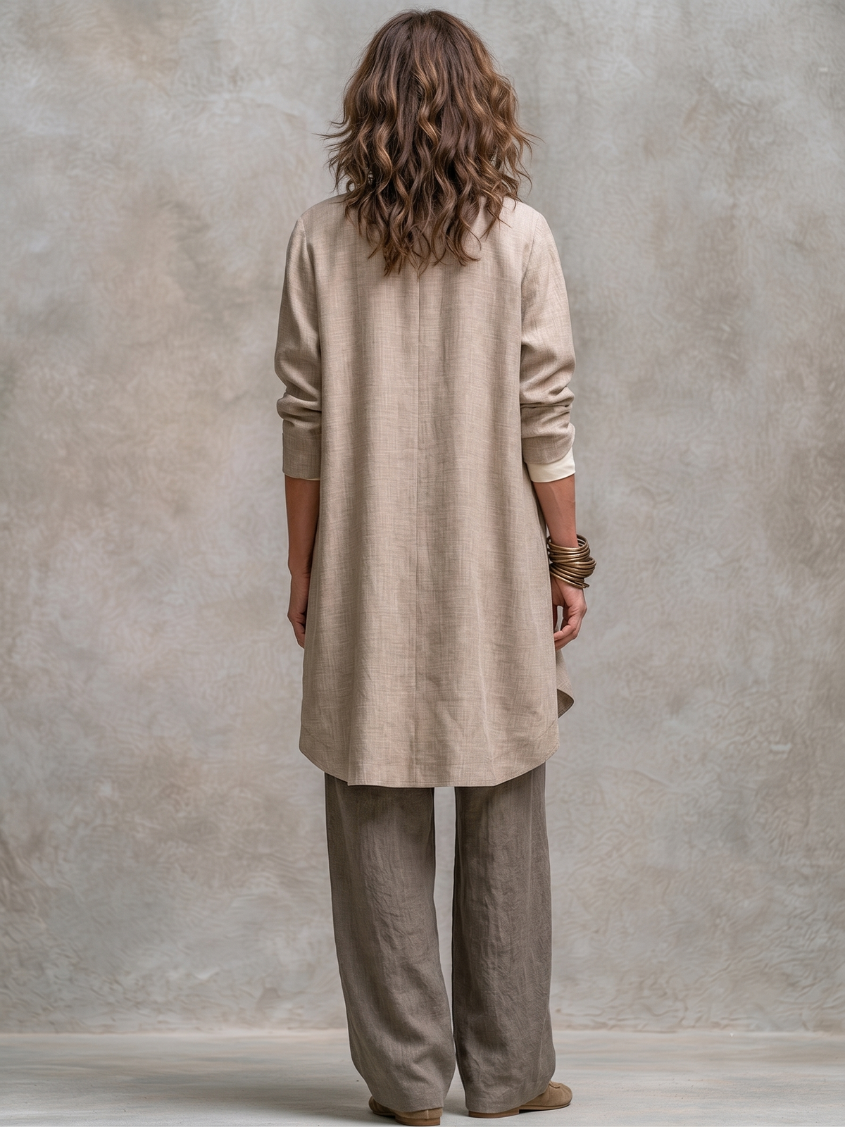 Conjunto de 3 piezas con chaqueta larga y pantalón ancho