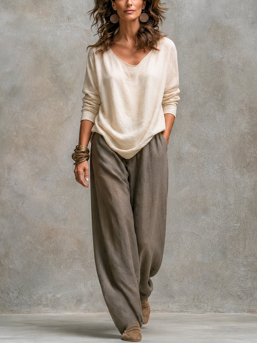 Conjunto de 3 piezas con chaqueta larga y pantalón ancho