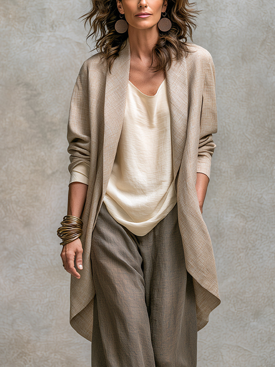 Conjunto de 3 piezas con chaqueta larga y pantalón ancho