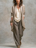 Conjunto de 3 piezas con chaqueta larga y pantalón ancho