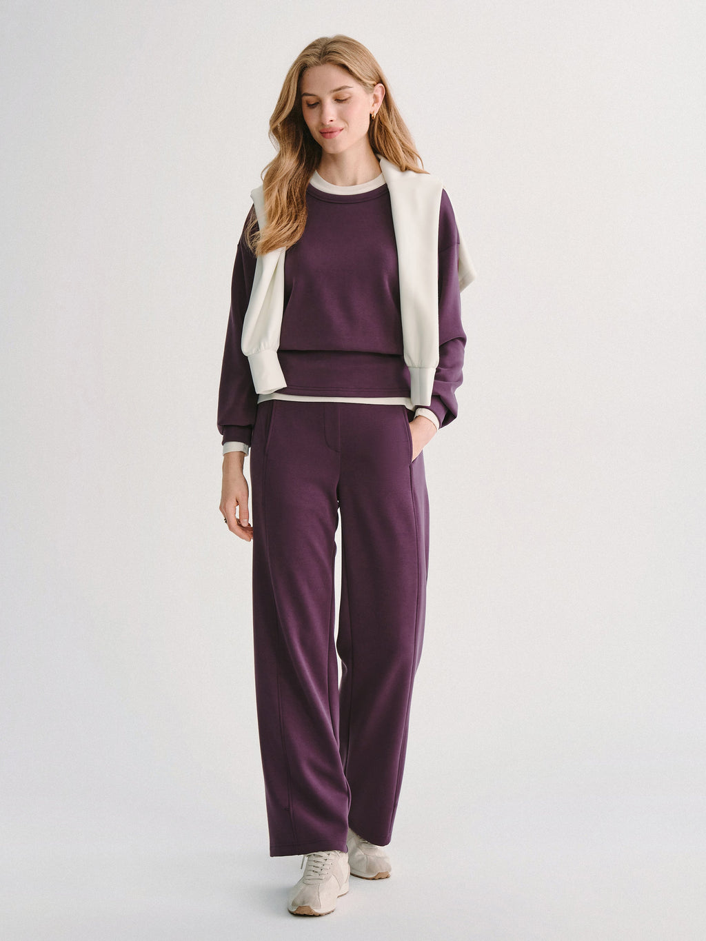 Conjunto de felpa elástica con top y pantalón ancho