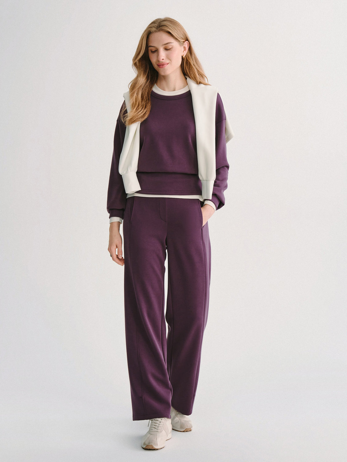 Conjunto de felpa elástica con top y pantalón ancho