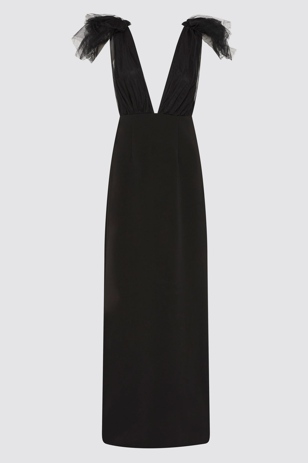 Vestido de gala Como con escote profundo y tul artesanal