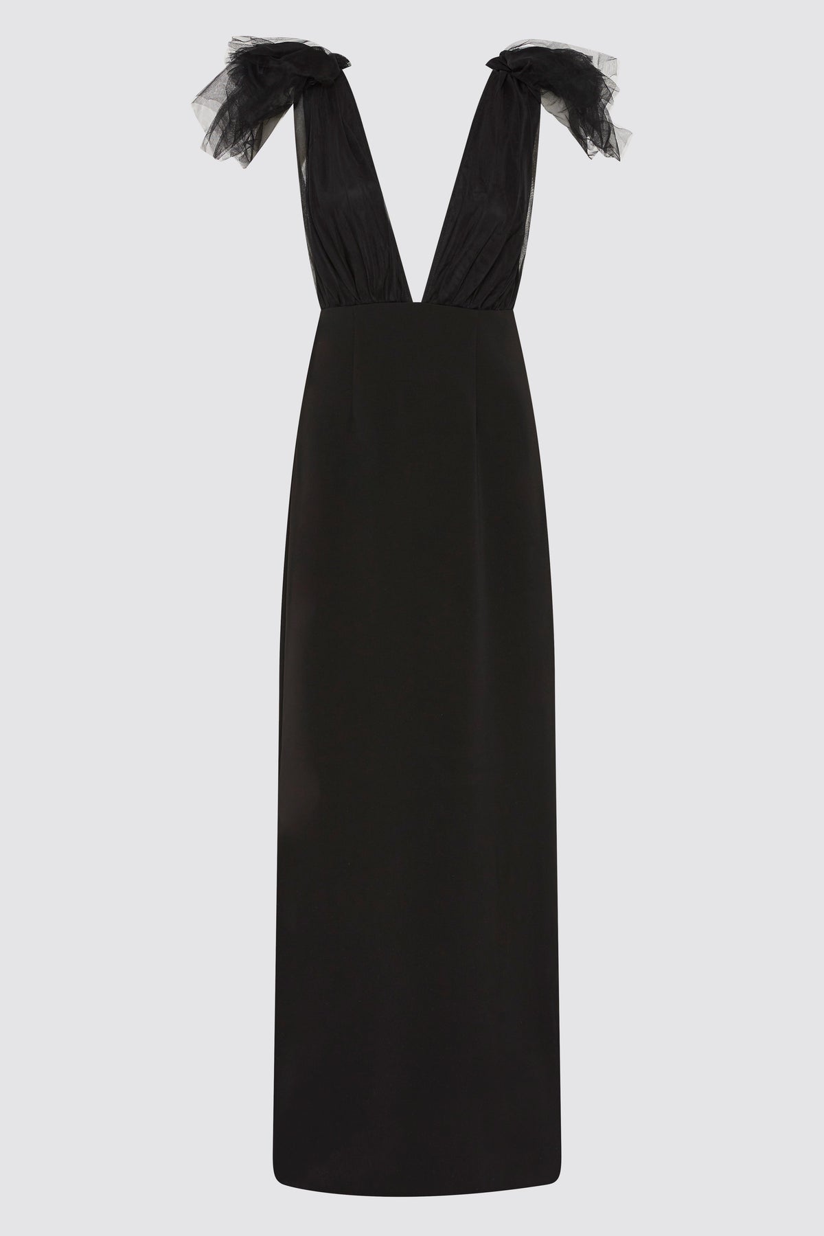 Vestido de gala Como con escote profundo y tul artesanal