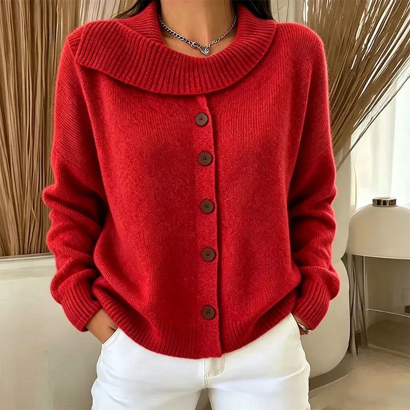 Cárdigan de punto para mujer con cuello amplio y botones