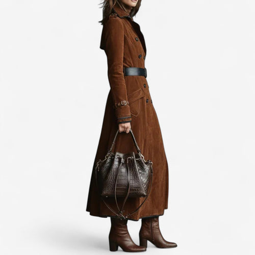 Abrigo trench largo efecto ante para mujer