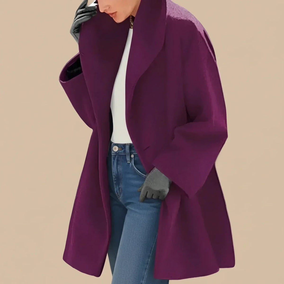 Abrigo oversize de mujer con cuello amplio de lana