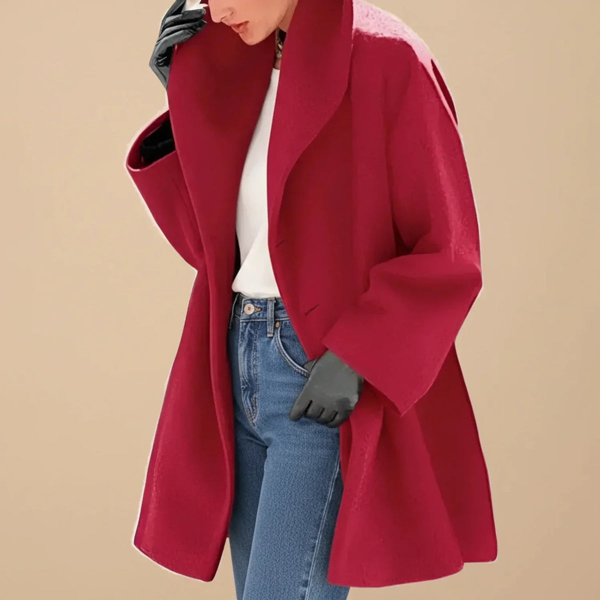 Abrigo oversize de mujer con cuello amplio de lana