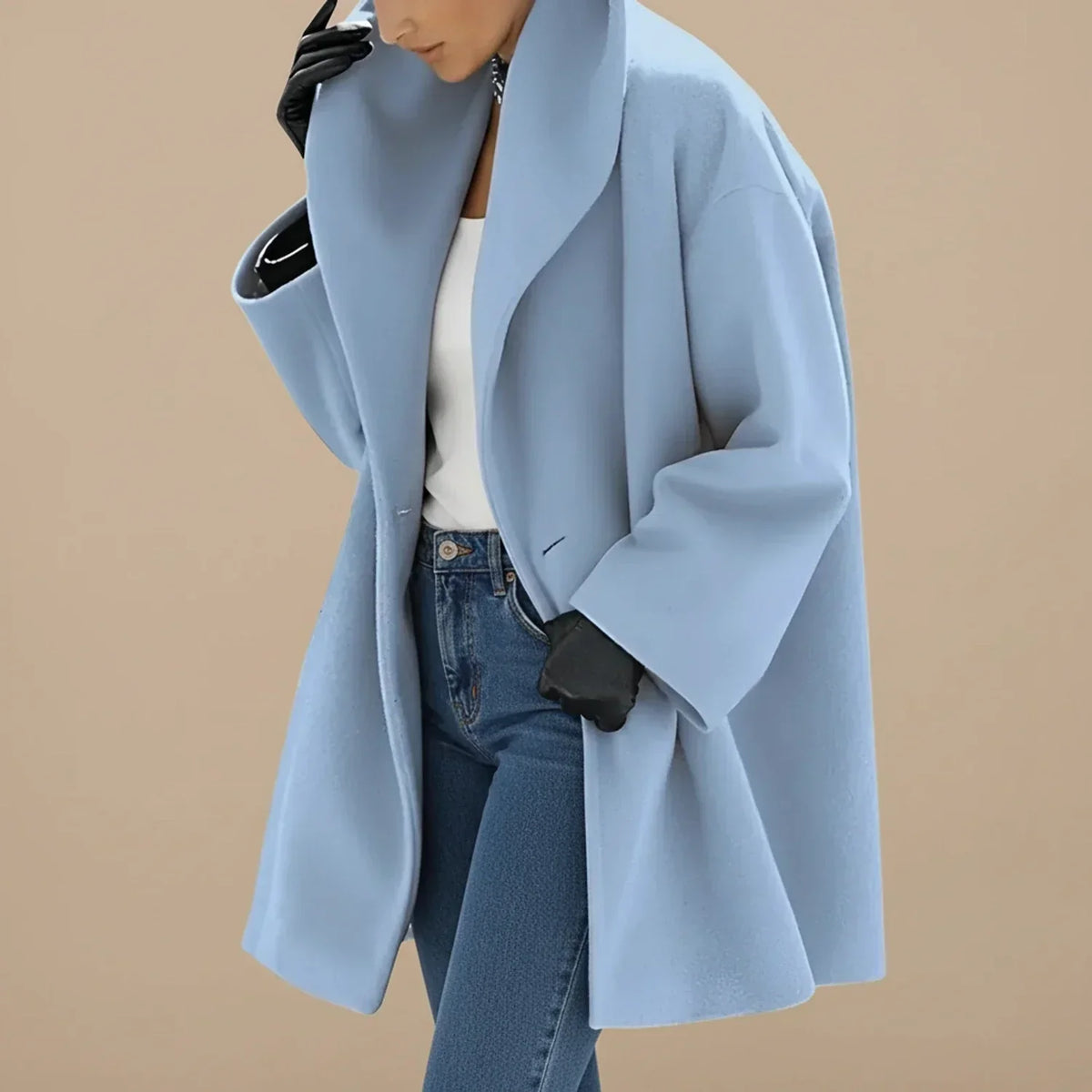 Abrigo oversize de mujer con cuello amplio de lana